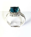 Sterling Silver 925 Square Cut Blue Topaz Filigree Size 7 Ring Bali Jewelry