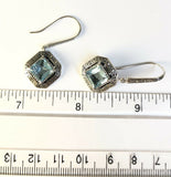 Sterling Silver 925 Filigree Square Blue Topaz Dangle Earrings Bali Jewelry