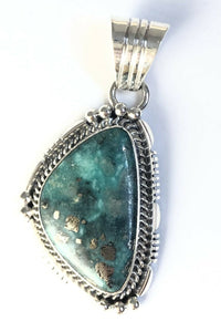 Native American Sterling Silver Navajo Kingman Turquoise Pendant. Signed