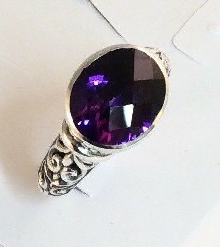 Sterling Silver 925 Oval Cushion Cut Amethyst Filigree Ring Size 7 Bali Jewelry