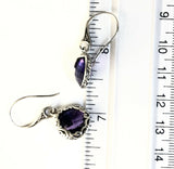 Sterling Silver 925 Pear Shaped Amethyst Filigree Dangle Earrings Bali Jewelry
