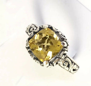 Sterling Silver 925 Square Faceted Citrine Filigree Ring Size 7 Bali Jewelry