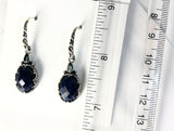 Sterling Silver 925 Oval Sapphire Filigree Dangle Earrings Bali Jewelry