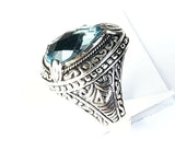Sterling Silver 925 Pear Blue Cushion Topaz Filigree Size 9 Ring Bali Jewelry