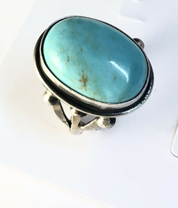 Native American Sterling Silver Navajo Indian Kingman Turquoise Ring Size 6 &1/2
