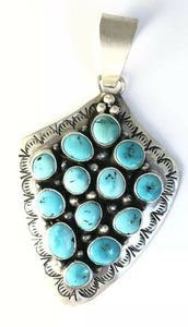 Native American Sterling Silver Navajo Indian Turquoise Pendant By Ella Peter