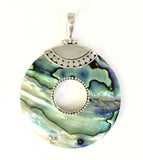 Sterling Silver 925 Round Shaped Abalone Shell Pendent Bali Jewelry