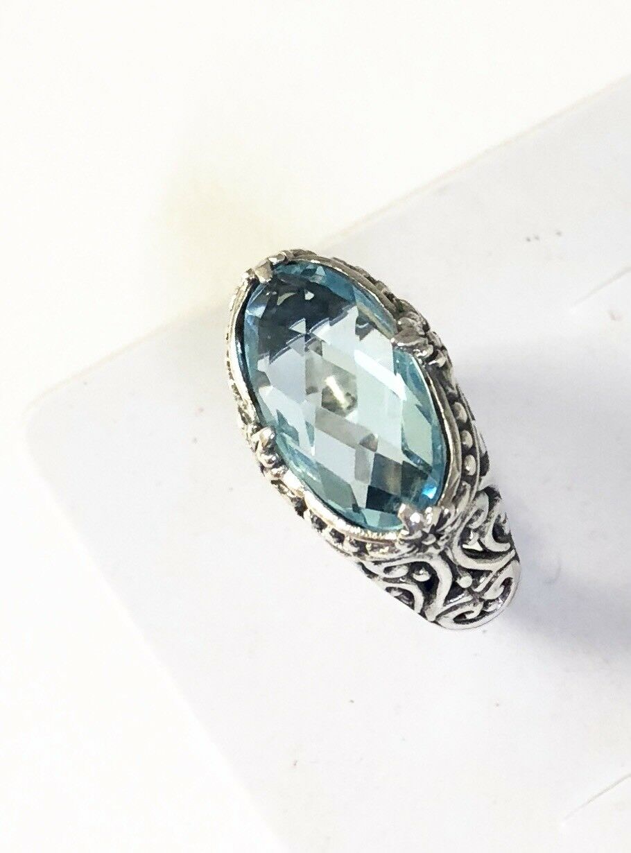 Sterling Silver 925 Oval Cushion Blue Topaz Filigree Size 8 Ring Bali ...