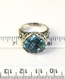 Sterling Silver 925 Pear Cushion Blue Topaz Filigree Size 6 Ring Bali Jewelry