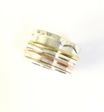 Tricolor Hand Hammered Sterling Silver Copper Brass 3 Band Spin Ring Size 9 R85