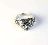 Sterling Silver 925 Pear Blue Topaz Filigree Size 8 Heart Ring Bali Jewelry