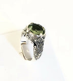Sterling Silver 925 Round Green Amethyst Filigree Size 7 Ring Bali Jewelry