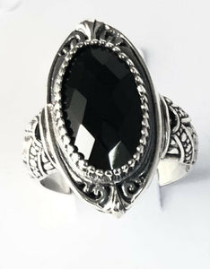 Sterling Silver 925 Oval Onyx Filigree About Size 8 Ring Bali Jewelry