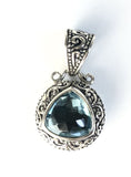Sterling Silver 925 Triangular Blue Topaz Reversible Pendant Bali Jewelry