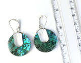 Sterling Silver 925 Round Abalone Shell Hoop Dangle Hook Earrings Bali Jewelry