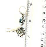 Sterling Silver 925 Square Blue Topaz Filigree Dangle Earrings Bali Jewelry