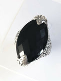 Sterling Silver 925 Marquise Onyx Cushion Filigree Size 7 Ring Bali Jewelry