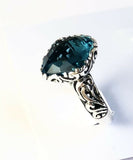 Sterling Silver 925 Square Cushion Blue Topaz Filigree Size 8 Ring Bali Jewelry