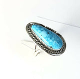 Native American Sterling Silver Navajo Blue Ridge Turquoise Ring Size 7 & 3/4