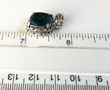 Sterling Silver 925 Square Faceted Blue Topaz  Filigree  Pendant. Bali Jewelry