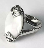 Sterling Silver 925 Marquise Mother Of Pearl & CZ Ring Size 7 Bali Jewelry