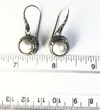 Sterling Silver 925 Round Mother Of Pearl Filigree Dangle Earrings Bali Jewelry