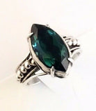 Sterling Silver 925 Marquise Green Quartz Filigree Ring Size 7 Bali Jewelry