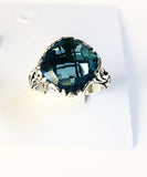 Sterling Silver 925 Square Blue Topaz Filigree Size 9 & 3/4 Ring Bali Jewelry