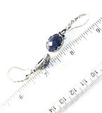 Sterling Silver 925 Oval Sapphire Filigree Dangle Earrings Bali Jewelry