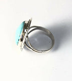 Native American Sterling Silver Navajo Blue Ridge Turquoise Ring Size 6 3/4