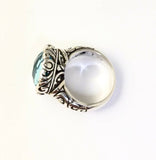 Sterling Silver 925 Pear Cushion Blue Topaz Filigree Size 6 Ring Bali Jewelry