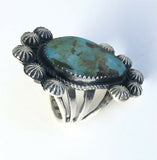 Large Native American Sterling Silver Navajo Kingman Turquoise Ring Size 6 & 7/8