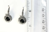 Sterling Silver 925 Triangular Onyx Filigree Dangle Earrings Bali Jewelry