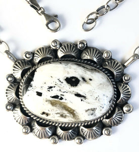 Native American Sterling Silver Navajo White Buffalo Turquoise Bar Necklace.