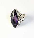 Sterling Silver 925 Marquise Amethyst Filigree Ring Size 6 Bali Jewelry R11246
