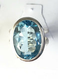 Sterling Silver Oval Faceted Blue Topaz  Filigree Ring Size About 7 & 3/4 R61304