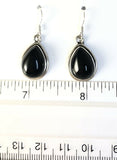 Sterling Silver 925 Pear Shaped Cabochon Black Onyx Dangle Earrings Jewelry