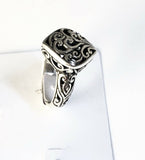 Sterling Silver 925 Square Floral Design Filigree Ring Size 8 Bali Jewelry