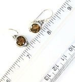 Sterling Silver 925 Round Faceted Citrine Filigree Dangle Earrings Bali Jewelry