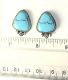 Native American Sterling Silver Navajo Indian Kingman Turquoise Earrings. Signed