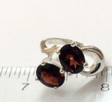Sterling Silver 925 Ring With Two Oval Garnet Faceted Stones. Size 8 Jewelry
