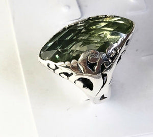Sterling Silver 925 Marquise Green Amethyst Filigree Size 9 Ring Bali Jewelry