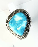 Native American Sterling Silver Navajo Blue Ridge Turquoise Ring Size 9 Signed