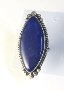 Native American Sterling Silver Navajo Indian Lapis Marquise Ring Size 8 Signed