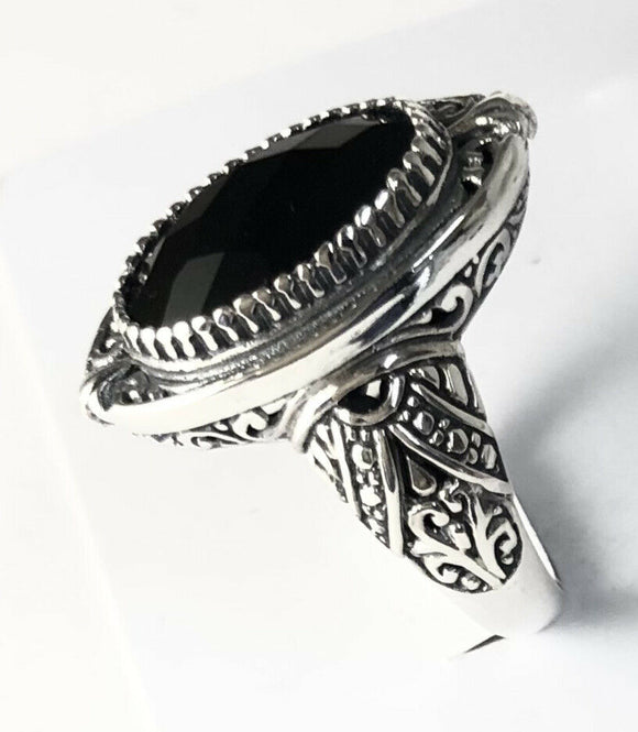 Sterling Silver 925 Oval Onyx Filigree About Size 8 Ring Bali Jewelry