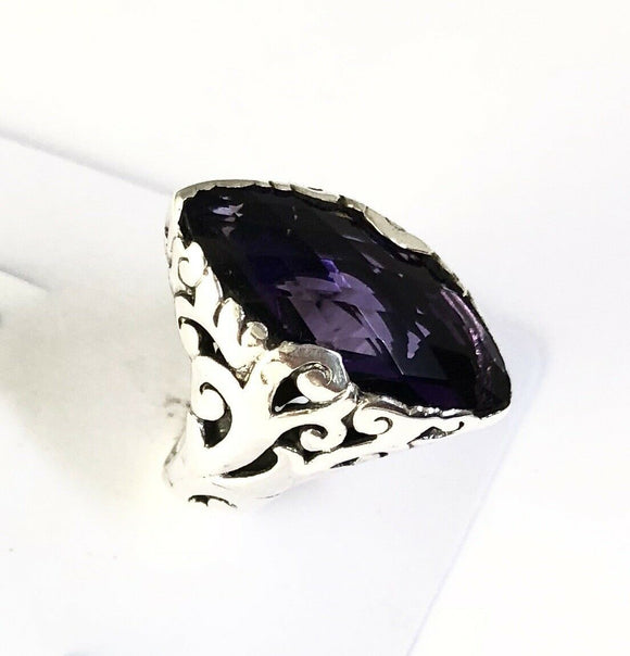 Sterling Silver 925 Marquise Amethyst Filigree Ring Size 6 Bali Jewelry R11246