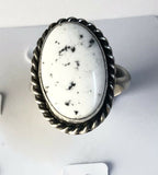 Native American Sterling Silver Navajo White Buffalo Ring Size 8 &1/2 Adjustable
