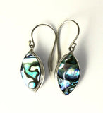 Sterling Silver Abalone Shell Marquise Shaped Dangle Earrings On Hook