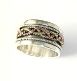 Tricolor Sterling Silver Copper Brass Spinner Spin Ring Band Size 9 R032908