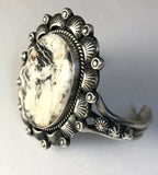 Native American Sterling Silver White Buffalo Turquoise Navajo Cuff Bracelet